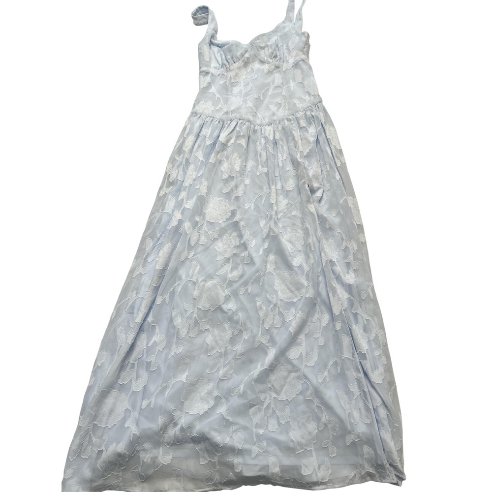 Floral Applique Dress Womens XS Light Blue Embroidered Midi Sleeveless Lined